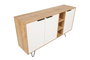 Hanah Home Consola Roble, Blanco. Fabricada 100% en tablero de partículas revestido de melamina con patas metálicas. Medidas: 142x83x35.6 cm.